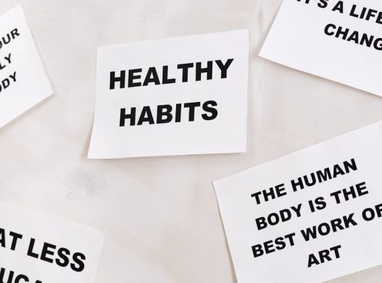Motivational cards promoting healthy habits and positive thinking for lifestyle change.