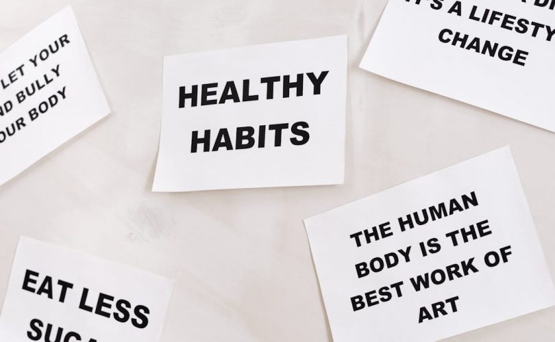 Motivational cards promoting healthy habits and positive thinking for lifestyle change.